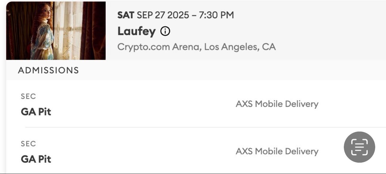 Laufey Ticket 9/27/25 VIP GA Pit