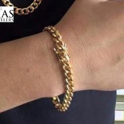 New 18k Yellow Gold Cuban Link Bracelet 