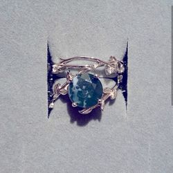 Moss Agate Ring Set S925