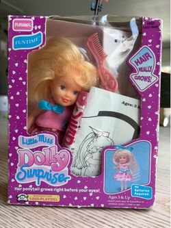 Vintage Rare 1989 Hasbro Playskool Little Miss Dolly Surprise Hair Grow doll boxed