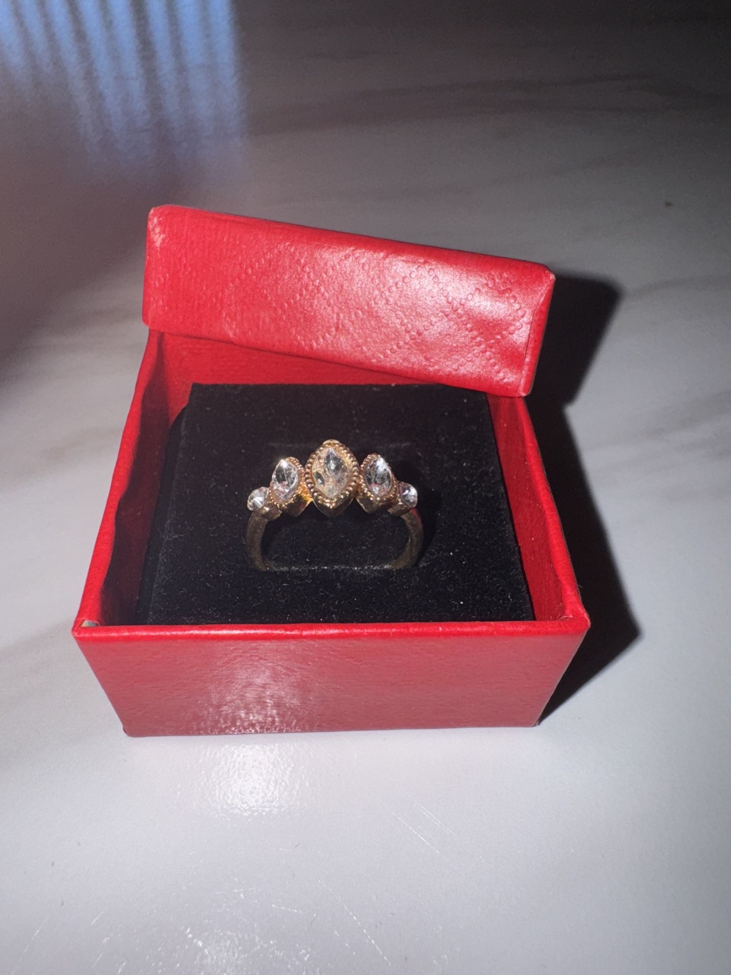 Elegant Gold-Tone Marquise Cut Ring with Sparkling Accents - Size 8 (Pre-Loved)