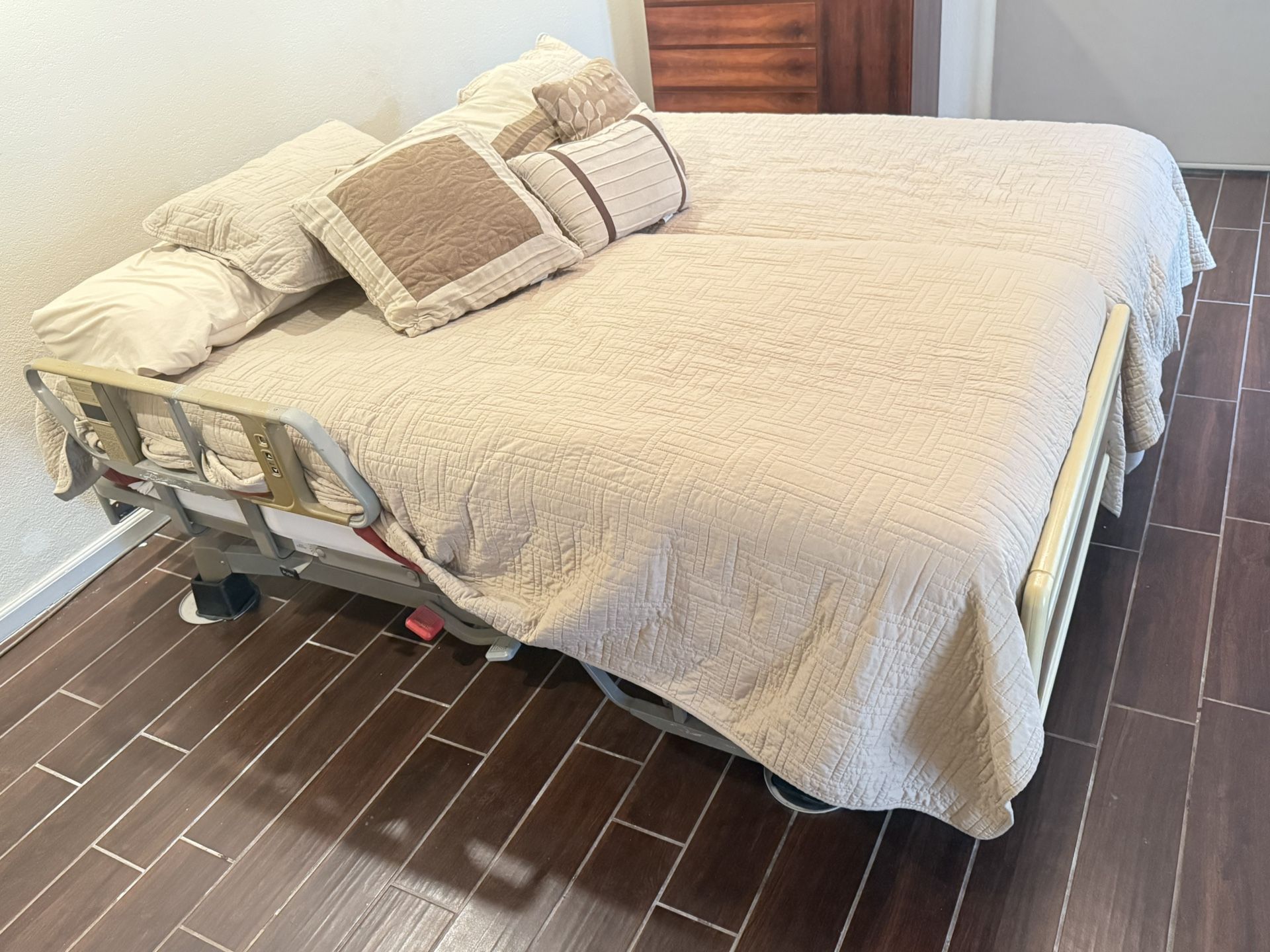 Hill-Rom Adjustable Twin Hospital Bed w/ Tempur-Pedic & Original Mattresses