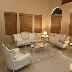 Luxury Italian furniture - Sofa Set + Dinner Table Gold Hand Stitched 