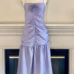 Fourteenth Place Striped Rosette-Trim Dropped-Waist Midi Dress