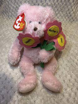 🌸 Mom 2006 Ty Beanie Baby – Pink Bear with Felt Flowers