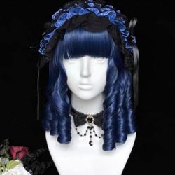 Dark Blue Gothic Lolita Curly Wig | Short Ringlet Style