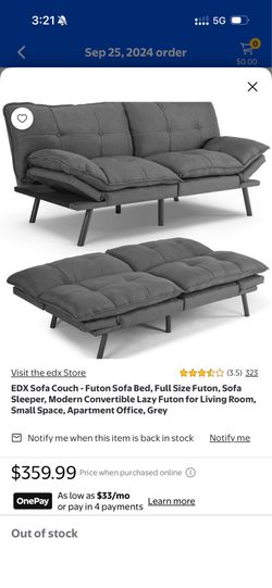 Grey Futon Sofa Bed / Convertible Sofa — Moving Sale — $80