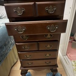 Vintage Solid Wood Tall Dresser / Chest – Brass Hardware – Seal Beach