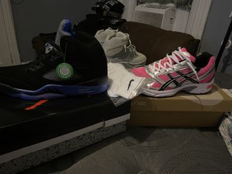 Pink Asics 1130/ Jordan 5 Race Blue 