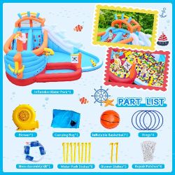 9 in1 Inflatable Slide Water Park Jump Area Dual Slides Climbing Wall Anchor Ring Toss Basketball Hoop Dual Water Guns Shallow and Bathing Poolsfor Ki