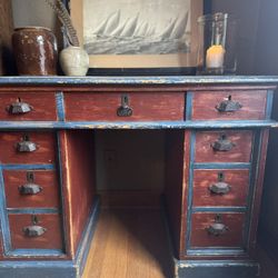 1800s Primitive Antique Pine Console Table / Desk / Sideboard