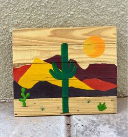 Hand Painted Desert Wood Landscape
