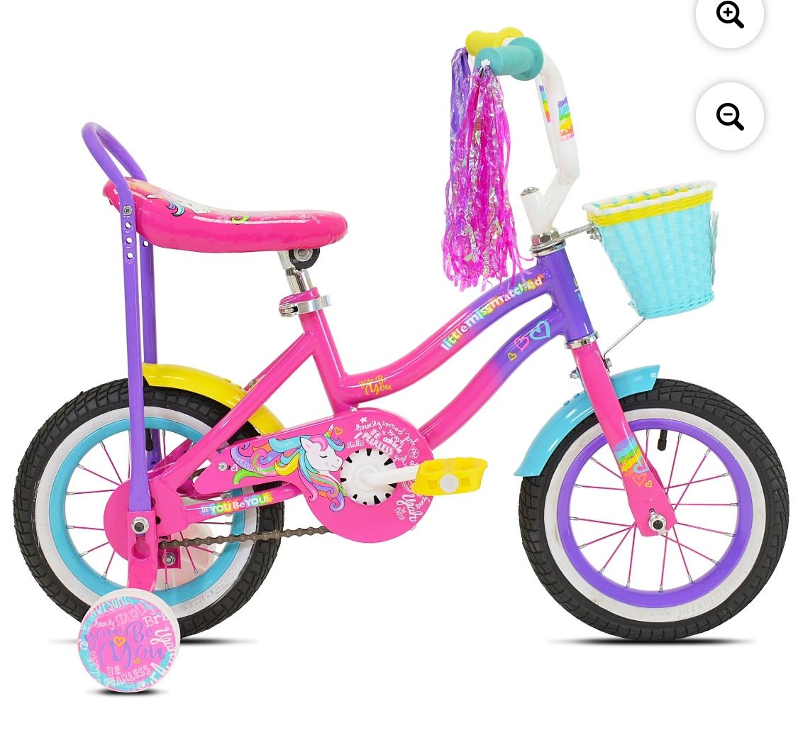 NEW WITH TAGS 12" LittleMissMatched Unicorn Child's Bicycle, 12" Wheels, Toddlers Ages 3+, Pink,Purple