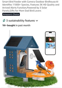Smart Bird Feeder with Camera Outdoor Birdhouse:AI Identifies 11000+ Species, Features 3K HD Quality and Arrived Alerts Function,Powered by 3 Solar Pa