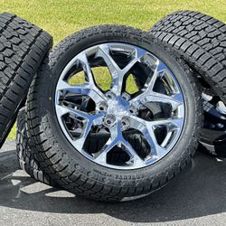 NEW Chrome 22” GMC Sierra wheels Chevy Silverado rims Tahoe Yukon A/T 285/45R22 tires Denali Escalade