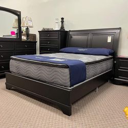 ASHLEY Chylanta Black 4 Pcs Bedroom Set Queen or King Bed Dresser Nightstand and Mirror 