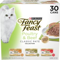 Fancy Feast Classic Poultry & Beef Pate Collection Feast Variety Pack Wet Cat Food, 3-oz can, case of 30
