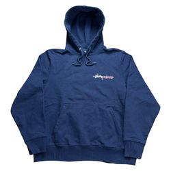 Stussy Positive Vibrations Applique Hoodie Navy Blue Adult Size Small S OG Rare