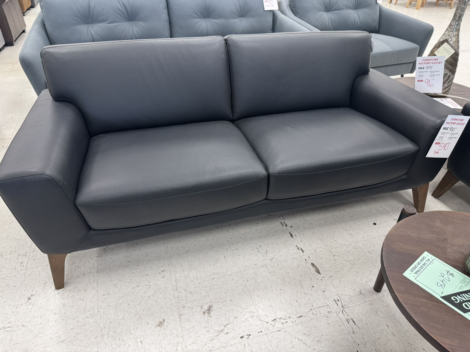 Italian Design Black Leather Sofa & Love