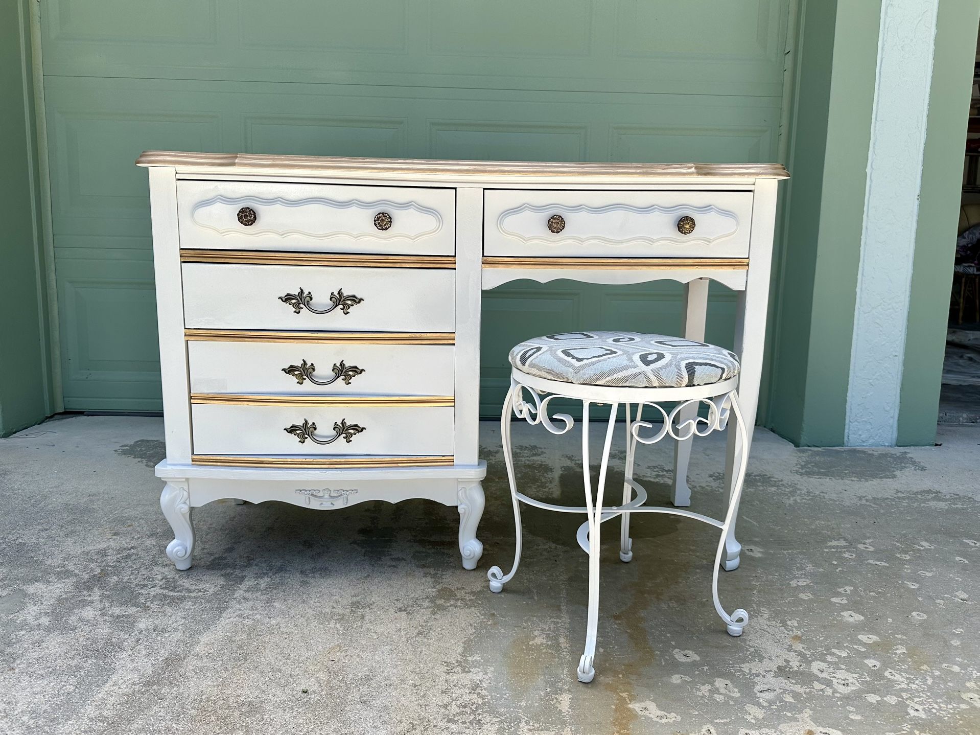 Vintage Desk/Vanity & Stool