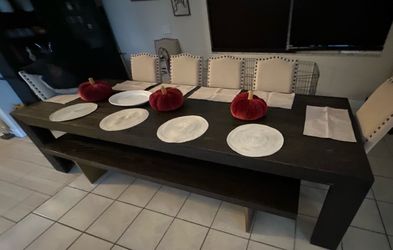 🏷️ [RH] Restoration Hardware  10ft ParsonsDining Table & channel bench in brown/oak burnished Brass