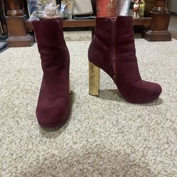 Red And Gold Bootie Heel Size 10