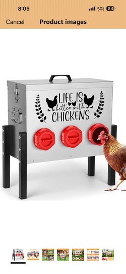 30 lb Chicken Feeder with 6 No-Waste Ports – Heavy-Duty Outdoor Metal Feeder with Adjustable Height, Locking Lid & Riveted Handles – Rustproof Feed Bo