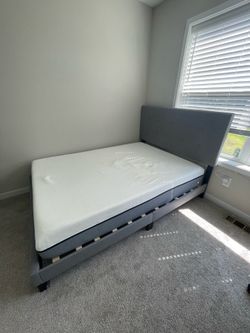 Full Size Double Upholstered Bed Frame & Foam Mattress – Good Condition