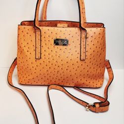 Bebe Aubrey Ostrich Embossed Faux Leather Satchel Bag