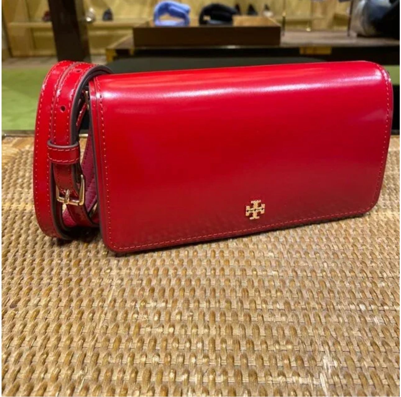 Tory Burch Emerson Patent Mini Crossbody, Color Lipstick Red