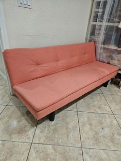 Modern Futon Sofa Bed – Orange/Coral – Good Condition