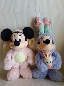 Minnie Mouse Easter Bunny 13" Plush Toys In Pink & Lavender Set Of Two