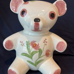 Vintage Bear Cookie Jar N.S. Gustin Pink Flowers