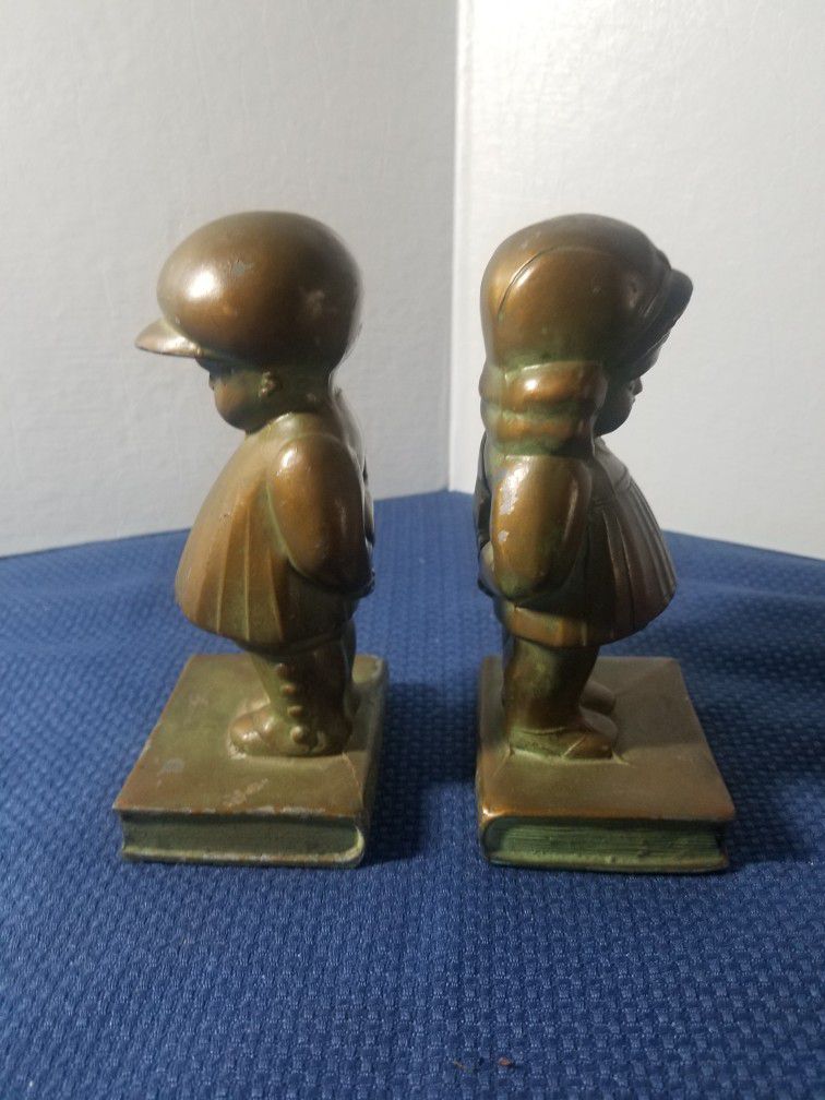 Vintage Brass Standing Boy & Girl Bookends