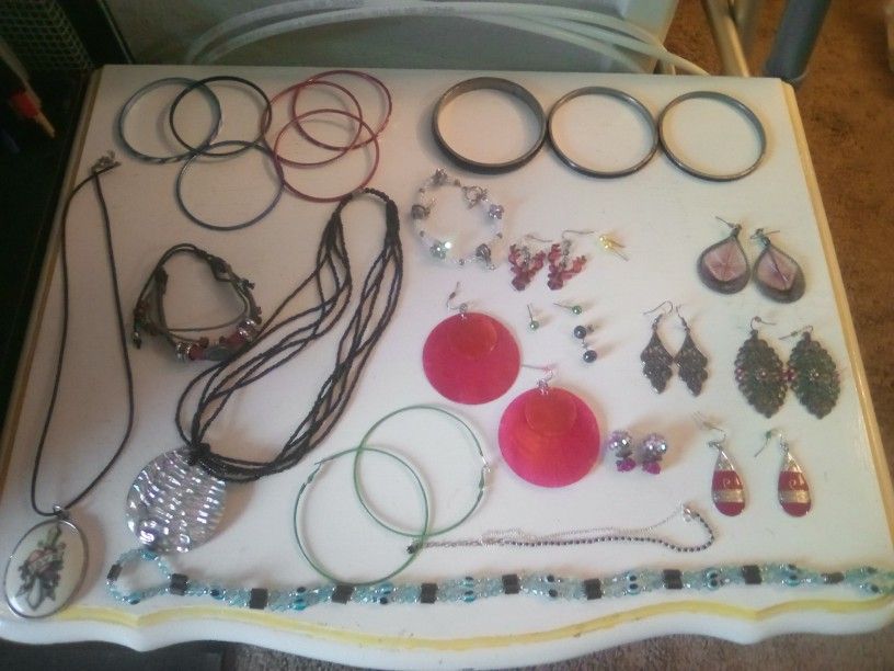 Assorted Jewelry Anklet, Earrings , Studs, Dangling Earrings, Hoops, Necklaces, Abalone Necklace Sets , Bracelets