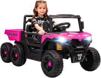 Qaba 24V Kids Ride On Car with 6 Wheels, 4WD Electric Ride On Dump Truck with Remote Control, Wheel