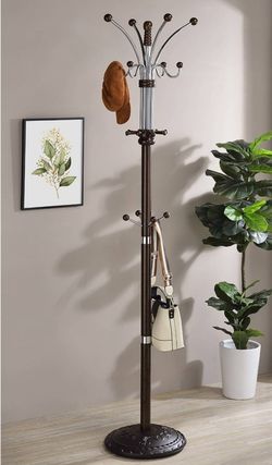 Heavy Base New Cherry And Chrome Coat Rack With Multiple Hooks 