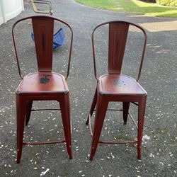 2 Distressed Red Bar Stools