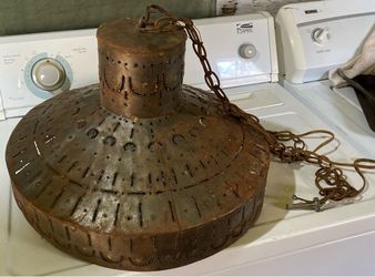 Antique Punched Copper Hanging Swag Light Farmhouse Rustic Country (READ DESC)