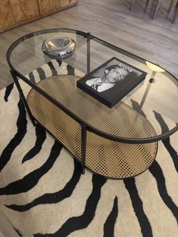 Black Glass and Iron Woven Coffee Table