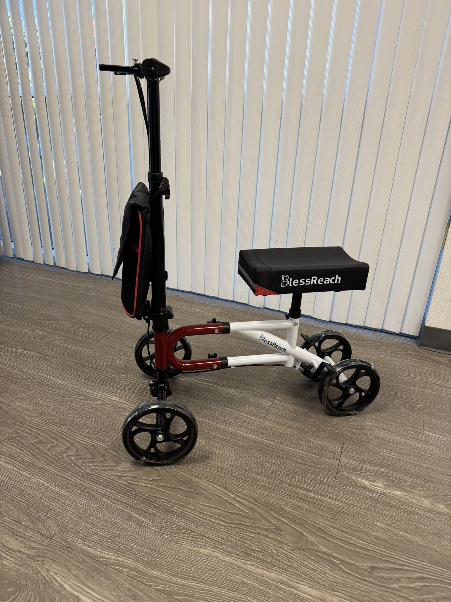New / BlessReach Red/White Knee Scooter Walker - Folds For Easy Transport Or Storage