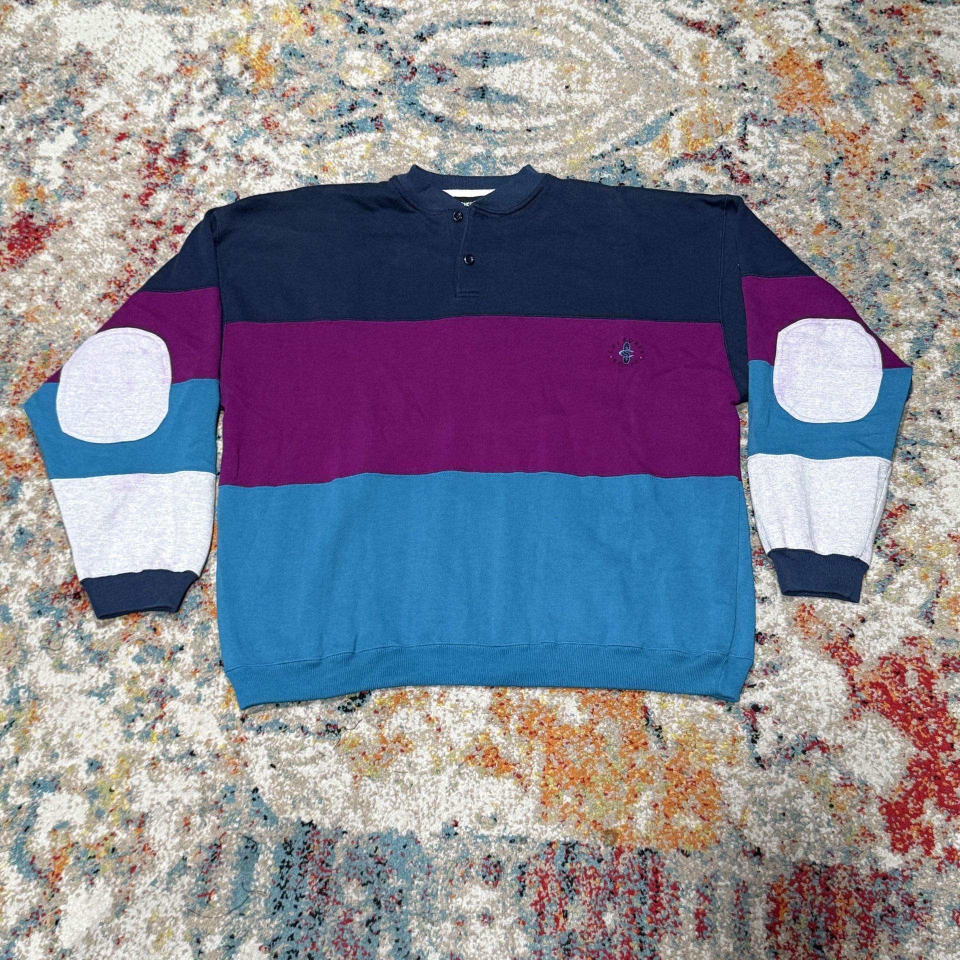 Vintage Cherokee Sport Striped Henley Crewneck Sweatshirt