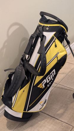 BRAND NEW PRO GOLF MASTERS PGM PREMIUM DESIGN 14-WAY TOP 6 ZIPPERS POCKETS DUAL STRAPS SEMI CONCEALED GOLF STAND BAG is STYLISH BLACK/ YELLOW /WHITE A