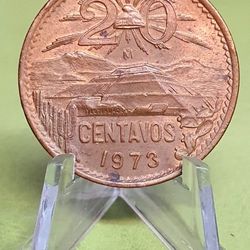 1973, MEXICO, 20 CENTAVOS,  PIRAMIDE DE TEOTIHUACAN, NICE COIN.