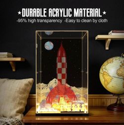NAOCARD Acrylic Display Case with LED for Lego 21367 Tintin Moon Rocket, Custom Showcase with USB Type-C Plug & Play Lighting, Metal Screw Assembly, D