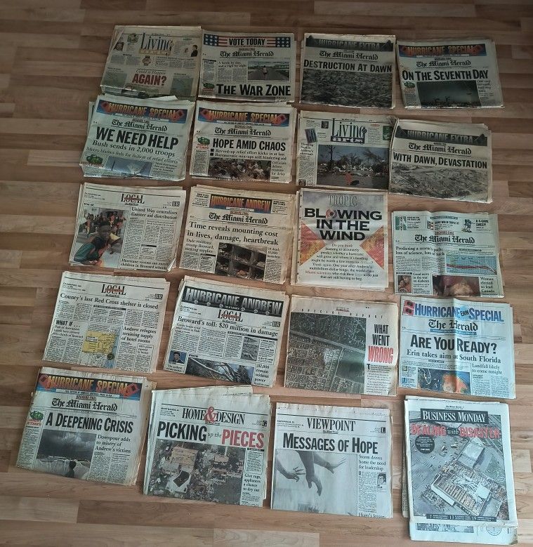 Old Newspaper Articles On Hurricane Andrew, Tornado, And Marlins World Series Win, More!