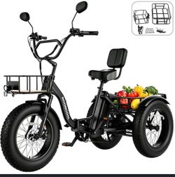 MOONCOOL All-Terrain Folding Electric Tricycle for Adults, 1100w Motor 48V 14.5Ah Battery,7-Speed 20" x 4.0" Fat Tire 3 Wheel Electric Bike , 25-60 mi
