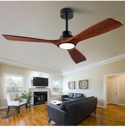 Brand New 52" Wood Ceiling Fan with Remote Control,Quiet DC Motor 3 Blade Ceiling Fans for Patio Living Room, Bedroom, Office,Indoor Outdoor(Black+Dar