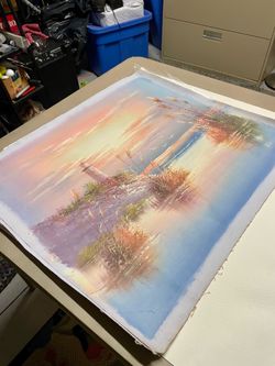 Original Oil Painting - Lighthouse Coastal Sunset 21"x24" - Port Saint Lucie