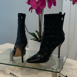Manolo Blahnik Caged Leather Booties